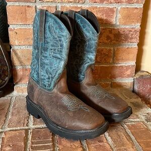 J.B. Dillon Square Toe Blue/Brown Cowboy Boots